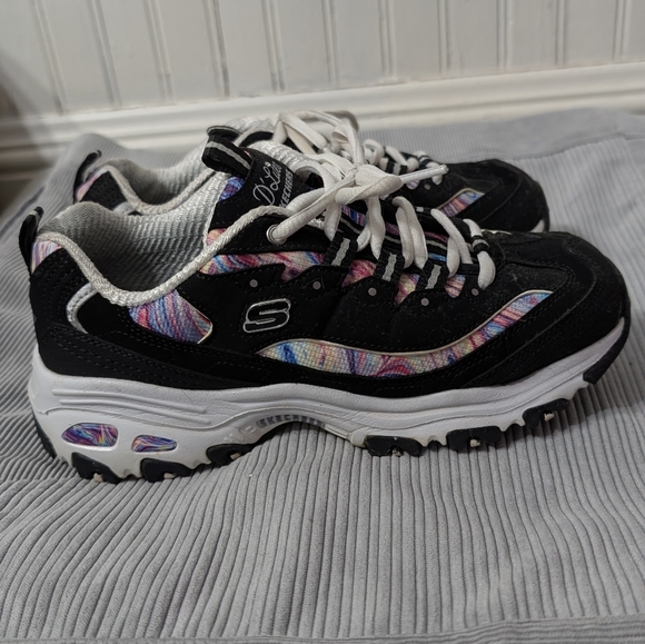 Skechers D’Lites Black Chunky Sneakers Rainbow Y2K Dad Shoes - Picture 7 of 10